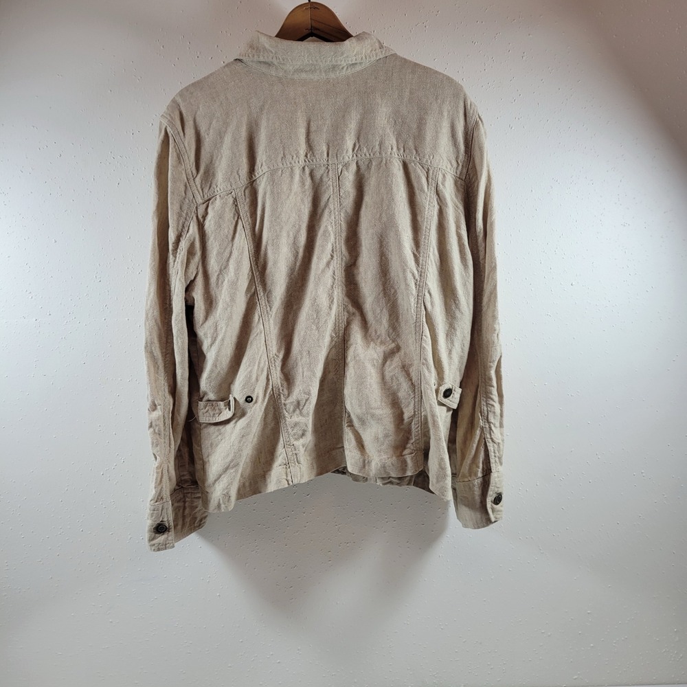 J. Jill 100% Linen Utility Jacket Womens XL Tan Excellent Button Front Pocketed - Picture 2 of 7